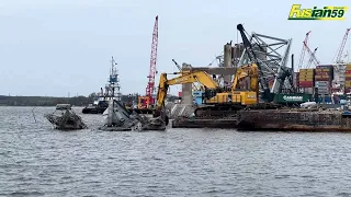 Heavy equipment clears Francis Scott Key Bridge collapse in Baltimore