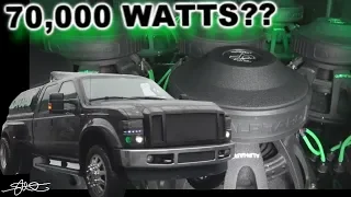 70,000 Watts? the Alphard Ford F-350 Dually (12) 15" Subwoofers 25 Speakers in each door!