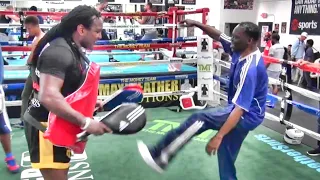 Jeff Mayweather and UFC star trade VICIOUS kicks inside the Mayweather Boxing Club