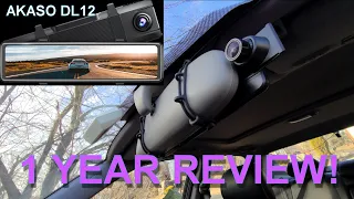 Mirror Dashcam Review After 1 Year! - AKASO DL12 2k Touchscreen Dashcam with ACCIDENT FOOTAGE!