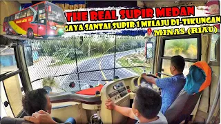 (THE REAL SUPIR MEDAN) Gaya santai supir 1 melaju di-tikungan Minas, RIAU