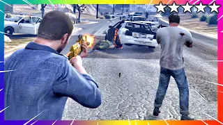 GTA 5 Michael and Trevor FIVE STAR COP BATTLE at Dollar Pills + Police Chase - Police Shootout