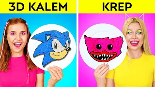 MÜTHİŞ 3D KALEM VE KREP MEYDAN OKUMASI 2. BÖLÜM || Sonic ve Huggy Wuggy! Havalı Fikirler 123 GO!