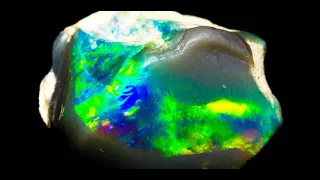 Green rough opal gets cut into a gem