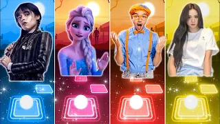 Calm Down - Selena Gomez & Rema 🆚 Wednesday Addams 🆚 Lisa Money 🆚 Elsa Frozen 🆚 Blippi - Tiles Hop