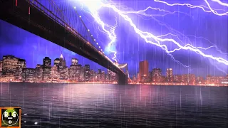 Thunder and Rain with Car Traffic Noises on Brooklyn Bridge | City Thunderstorm Sounds for Sleeping