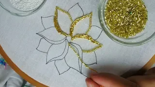 hand embroidery:beads work| beaded embroidery flower tutorial