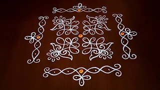 Easy rangoli with side border designs | Friday rangoli 6*2*2 dots | Border muggulu | chalk rangoli