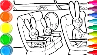 Dessin et coloriage Simon le lapin en avion / draw and color for kids #TT128