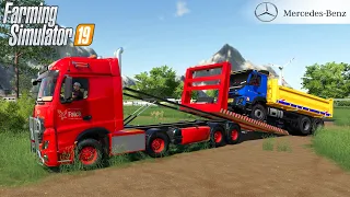 Farming Simulator 19 - MERCEDES TOW TRUCK Pulls A Dump Truck Out Of The River
