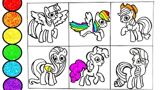 How to draw My little pony- Twilight Sparkle Rainbow Dash Rarity and others-Glitter painting
