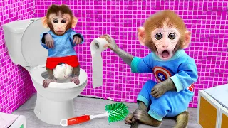 🔴Animals Home Monkey - Baby Bi Bon and his brother went to the bathroom after eating ice cream