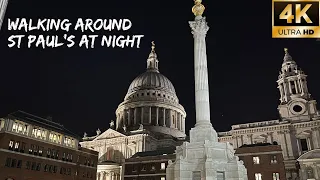 Walking Around St Paul's Cathedral At Night | London Walk Of Famous Landmark. February 2022 [4K]