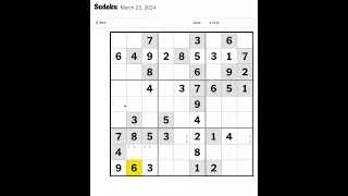 New York Times Sudoku Hard for March 23, 2024 Walkthrough