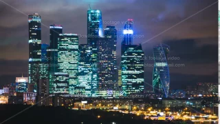 Skyscrapers International Business Center City at night timelapse , Moscow, Russia