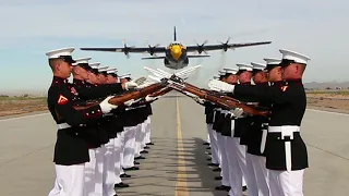 US C-130 Extreme Low Pass During Marines Silent Drill Platoon