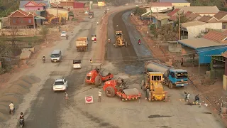 Construction Vehicles Heavy equipment Working to Constructs National Highway in Cambodia