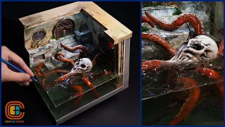 Skull Octopus and Submerged Ruins Diorama / Thalassophobia / Polymer Clay / Resin Art / Creepy