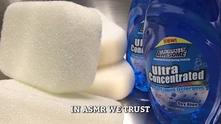 New White Sponges Covered in Oxy Blue Detergent (No Water) - ASMR Sponge Squeezing