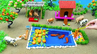 DIY mini Farm Diorama with house for Cow,Pig | Mini Hand Pumb Supply Water Pool for animals MiniVani