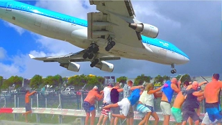 St. Maarten - famous KLM B747 low landing and amazing Jet Blast take-off - from differrent spots