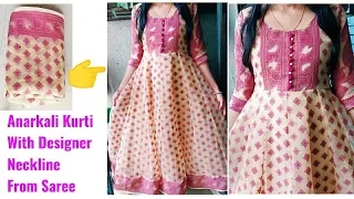 Convert Old Saree into Designer Anarkali Kurti with Designer Neckline