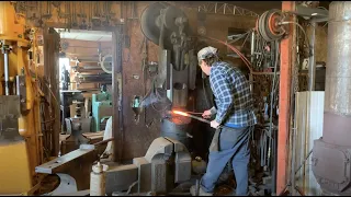 Blacksmith forging crankshaft hooks, 200 pound Beaudry power hammer