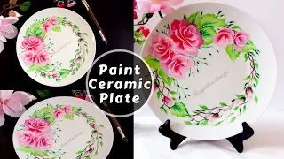 How to paint Rose on Ceramic Plate / Multi surface Acrylic Painting / DIY /