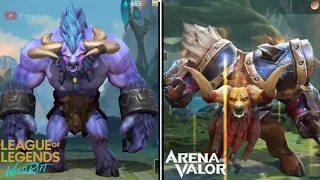 League of legends: Wild rift Vs Arena of valor comparison hero / champions