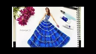 How to Paint Fashion Sketch Glitter Dress (mixed media)