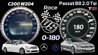 Vw Passat B8 2.0 Tsi 220 PS VS Mercedes-Benz C Class C200 W204 1.8  184 Ps 0-180 Acceleration Battle