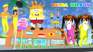 Yuta Mio ke Krusty Krab Buat Burger Raksasa Baby Titan Kembar VS Pencuri | Sakura School Simulator