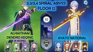 3.3/3.4 Spiral Abyss Alhaitham Spread Aggravate & Ayato National Floor 12 Genshin Impact