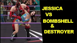 GLOW 1985 Jessica vs Bombshell Hunter & The Destroyer - 2 on 1 Mixed Iron Match