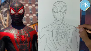 How to draw SpiderMan Miles Morales || Realistic outline Tutorial || beginners