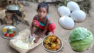 Egg with Cabbage Recipe Village style | Cooking by santali child | Rural Village India |village food