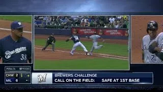 CWS@MIL: Safe call overturned in the 5th inning