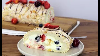 Funtastic meringue roulade with lemon curd and berries! Melts in your mouth! [Subtitles]