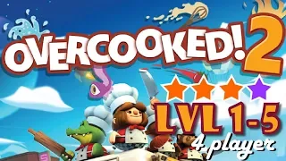Overcooked 2 Level 1-5 4 stars 4 Player Co-op (Completed)