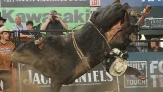 WRECK: J.B. Mauney takes a hit from Shepherd Hills Tested (PBR)