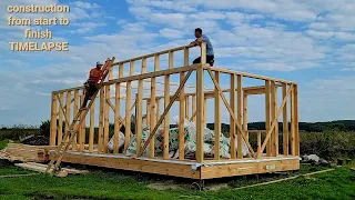 Wooden frame house frame construction from start to finish TIMELAPSE