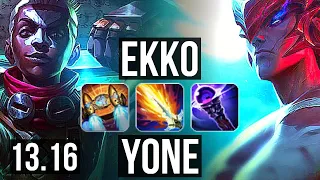 EKKO vs YONE (MID) | 9/0/2, 3.7M mastery, 900+ games, Legendary | KR Master | 13.16