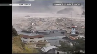 Tsunami in Rikuzentakata, near River. in HD NHK WORLD (video by Echigoya Izuru) Part1