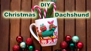 Funny Christmas Dachshund Mug | Polymer Clay Tutorial