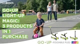 GO•UP FOLDABLE PLUS LIGHTS light-up scooter with seat for toddlers with a 100% tool-less design