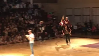 Kid does Fortnite dances in front of whole school, again