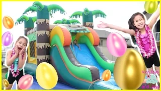 1000 HUGE EGGS SURPRISE TOYS CHALLENGE on Giant Inflatable Water Slide Shopkins