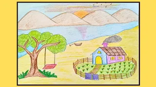 Landscape scenery for kids | Simple Landscape drawing for beginners | Painting and Coloring for Kids