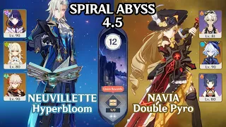 Neuvillette C0 hyperbloom & Navia Double Pyro Ver.4.5 Spiral Abyss Floor 12 ☆9 Stars【Genshin Impact】