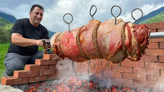 Tender Beef Roll With Cheese Baked On A Fire! Crispy Crust With Cheese Inside